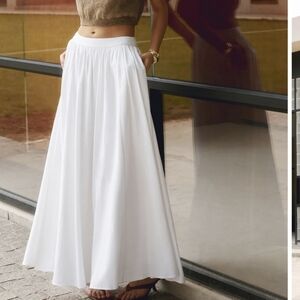 Commense Maxi Skirt Elegant Flowy Linen Blend White Pockets S NWT